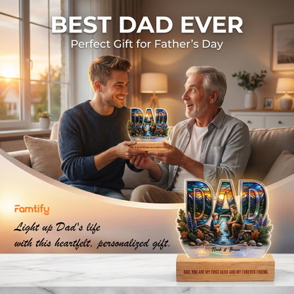 Personalized Dad Photo Night Light – Custom Name Father’s Day Gift, You Are My First Hero LED Lamp