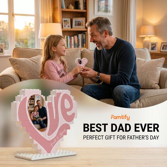Personalized Heart Building Block Desk Decor - Custom Photo Father's Day Gift
