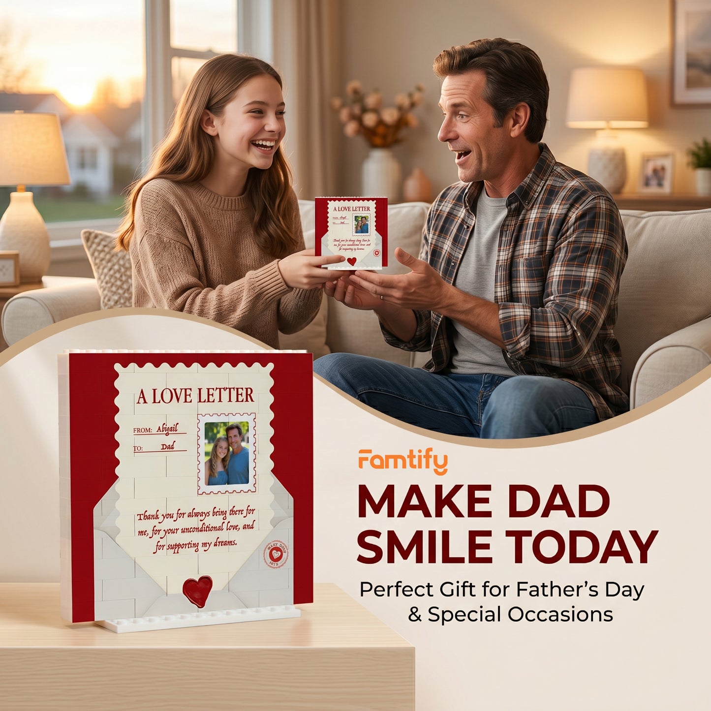 Personalized Building Block Desk Decor – Custom Photo “A Love Letter to Dad” Father’s Day Gift