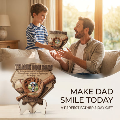 Personalized Photo Wooden Sign for Dad – Custom Name 2 Layer Father’s Day Gift, Thank You Dad Decor