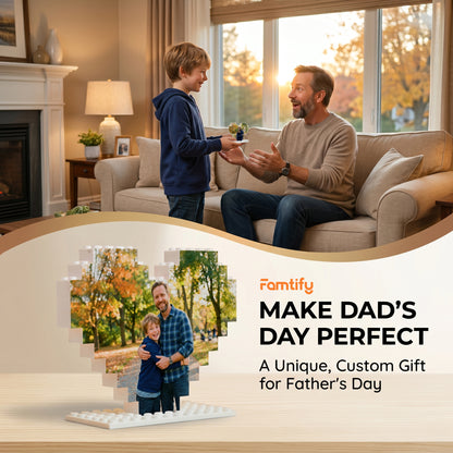 Personalized Heart Photo Building Block for Dad – Custom Father & Baby Keepsake Gift