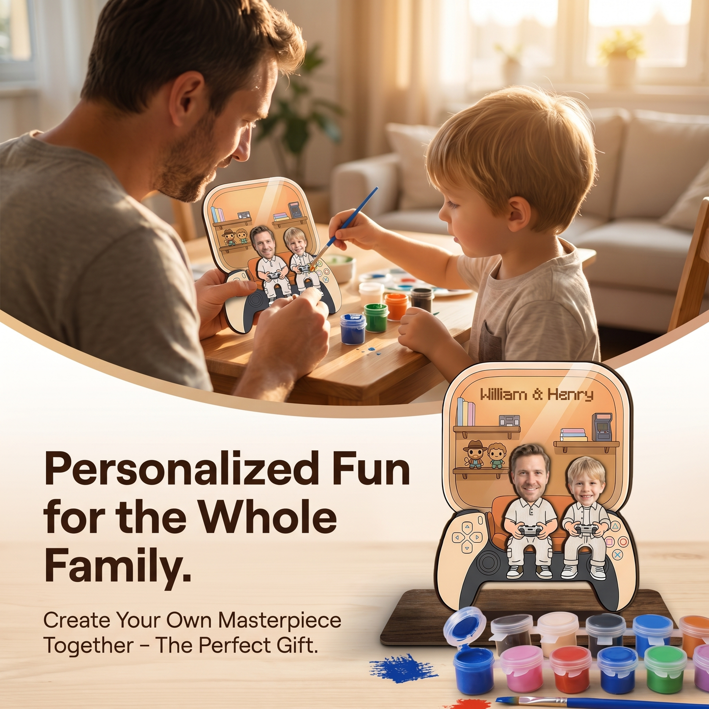 Game Dad and Kid Personalized Wooden Standing Sign – Family Gift Decor