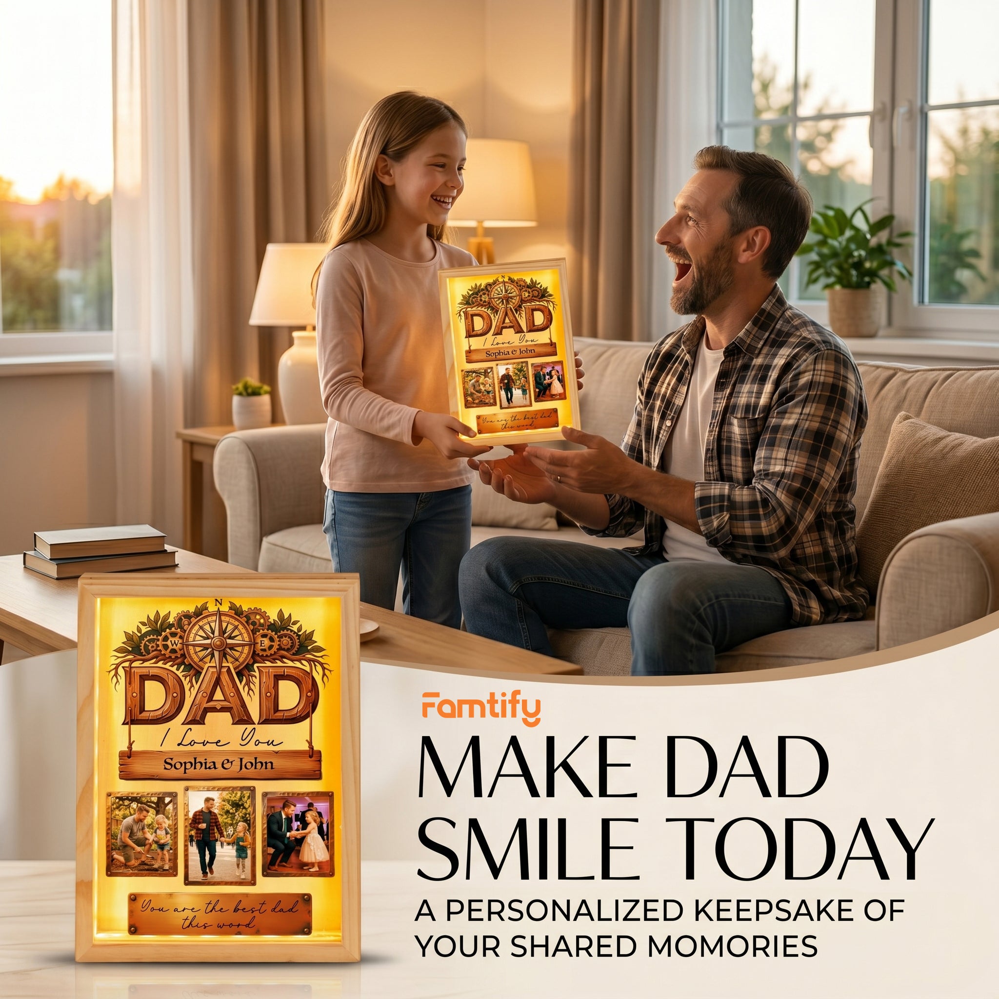 Personalized Dad Photo Frame Light Box – Custom Photo Father’s Day Gift, Dad I Love You LED Lamp