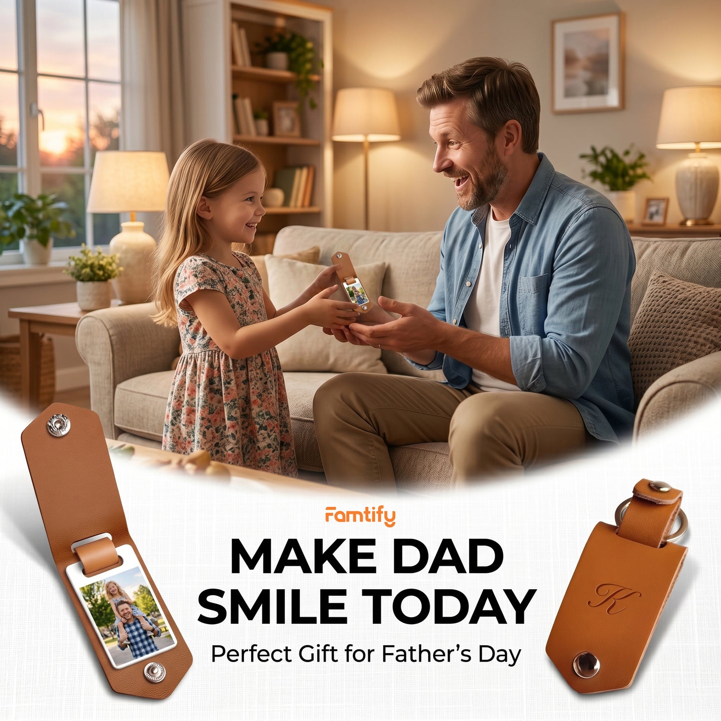Personalized Leather Keychain for Dad – Custom Photo & Name Father’s Day Gift
