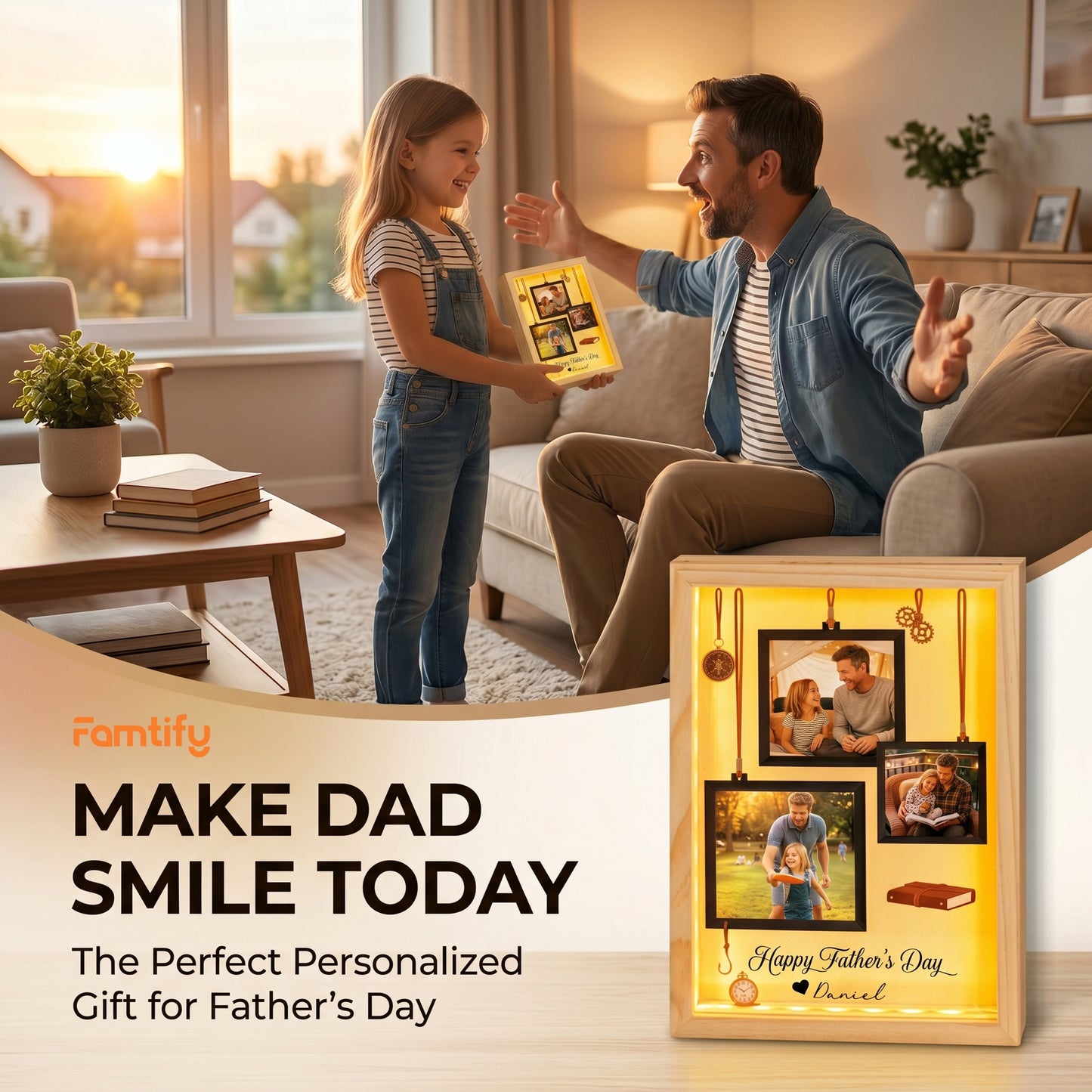 Personalized Photo Frame Light Box for Dad – Custom Photo Father’s Day Gift, LED Picture Frame Lamp