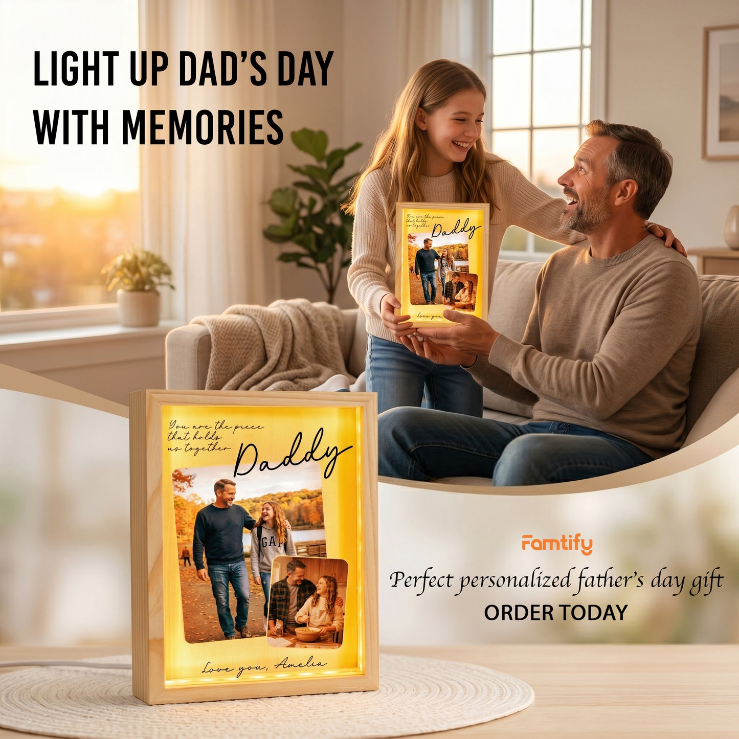 Personalized Daddy Photo Frame Light Box – Custom Photo Father’s Day Gift, You Are the Piece That Holds Us Together LED Lamp