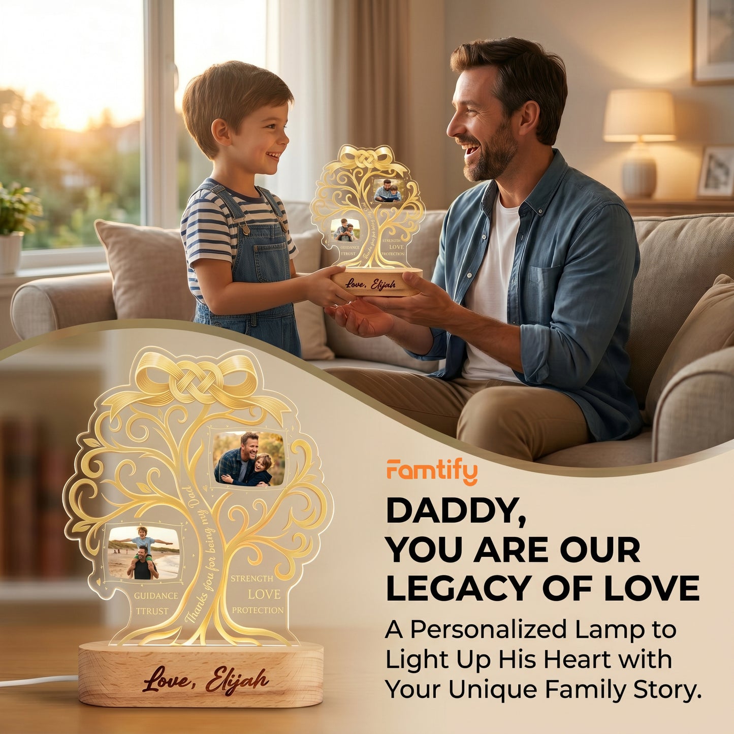 Personalized Dad Photo Night Light – Custom Photo Father’s Day Gift, Thank You for Being My Dad LED Lamp