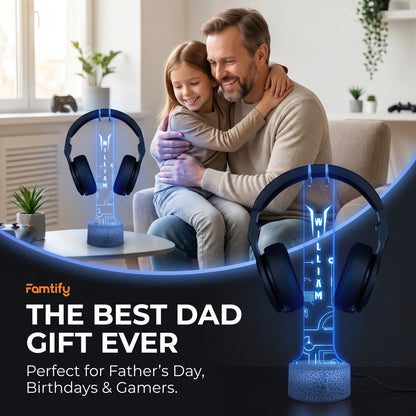 Personalized LED Headphone Holder for Dad – Custom Name Desk Gift