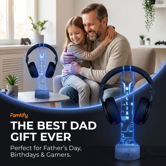 Personalized LED Headphone Holder for Dad - Custom Name Desk Gift