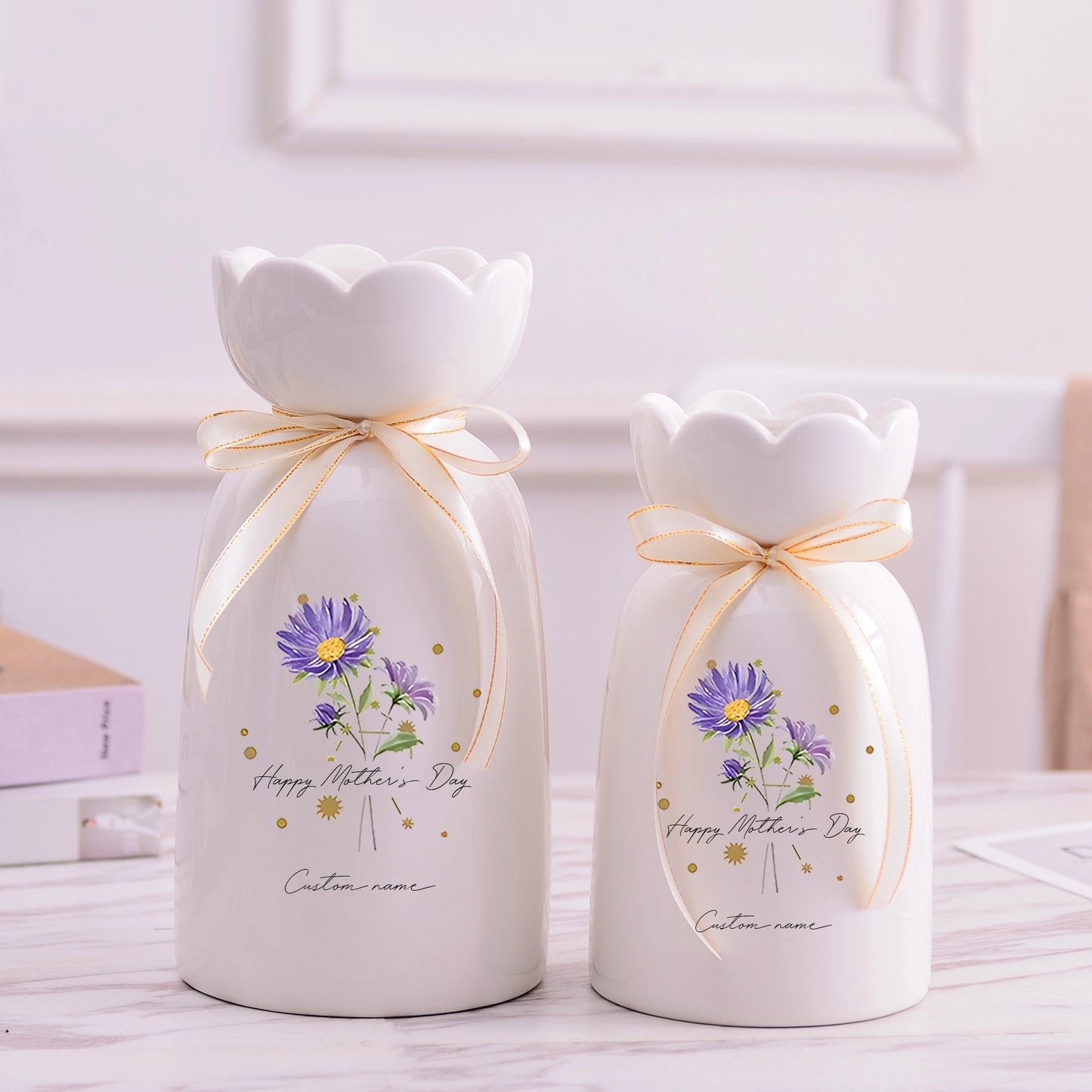 Blooming with Love – Meaningful Mother’s Day Gift for Mom – Personalized Floral Ceramic Vase