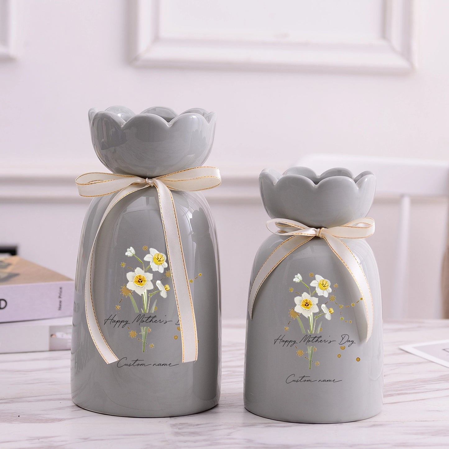 Blooming with Love – Meaningful Mother’s Day Gift for Mom – Personalized Floral Ceramic Vase