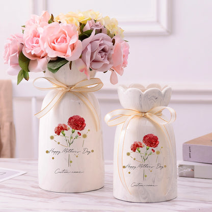 Blooming with Love – Meaningful Mother’s Day Gift for Mom – Personalized Floral Ceramic Vase