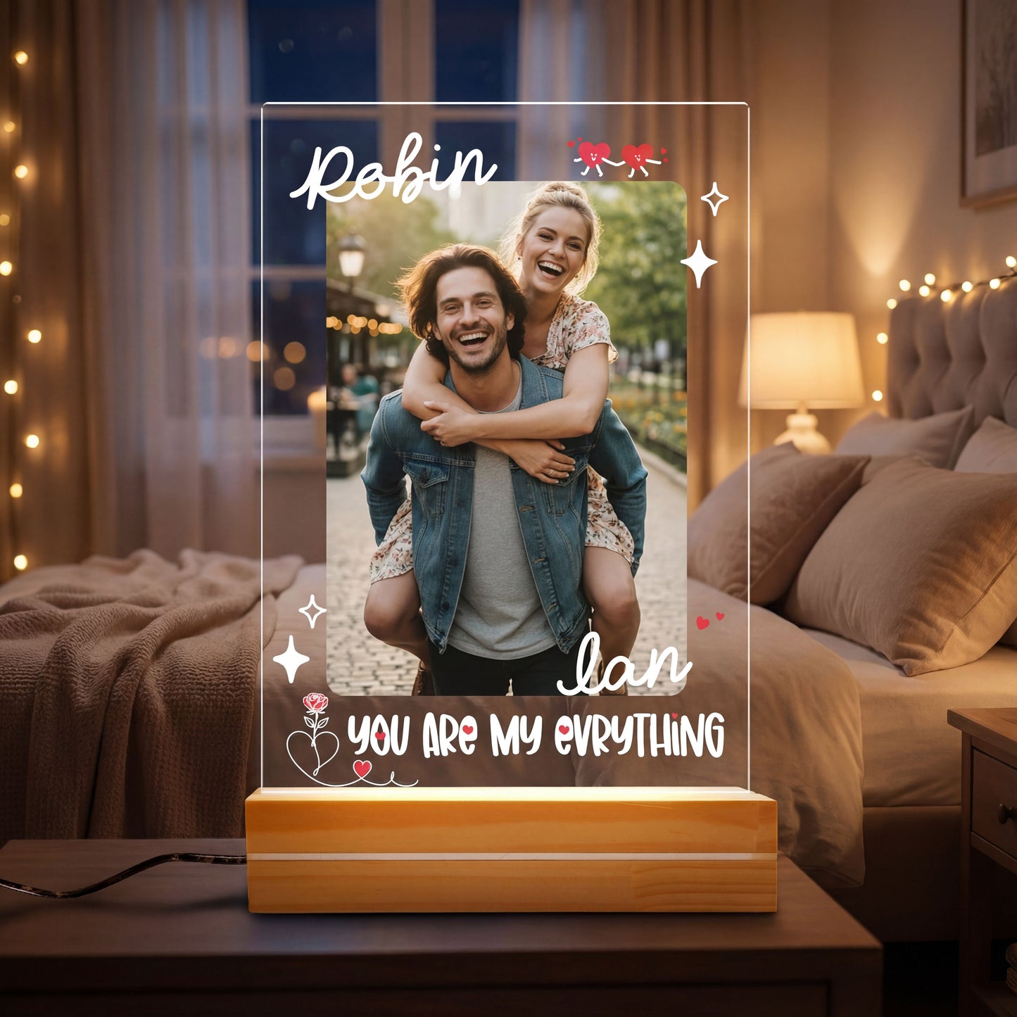 You Are My Everything – Romantic Valentine’s & Anniversary Gift for Couples – Personalized Couple Photo Night Light