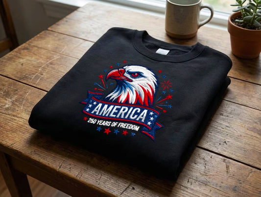 USA 250 Years Strong - Personalized Embroidered Sweatshirt Patriotic Semiquincentennial Gift