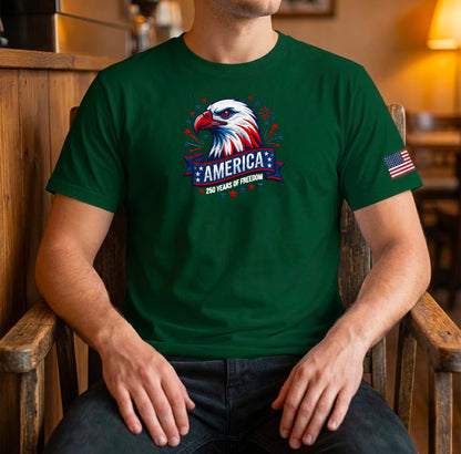 America 250 Years Strong Custom Embroidered T-Shirt - Meaningful Patriotic Gift