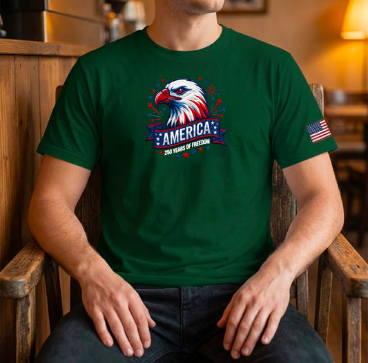 America 250 Years Strong Custom Embroidered T-Shirt - Meaningful Patriotic Gift