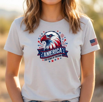 America 250 Years Strong Custom Embroidered T-Shirt - Meaningful Patriotic Gift