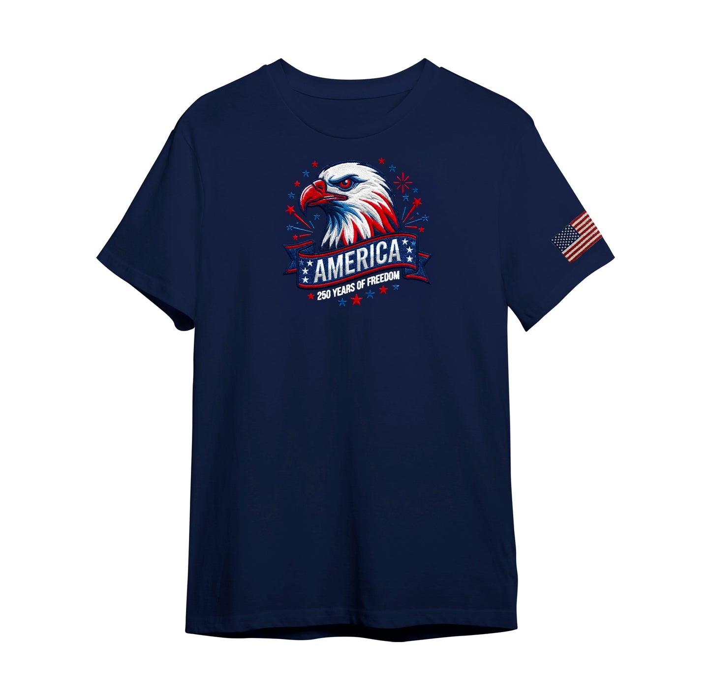 America 250 Years Strong Custom Embroidered T-Shirt - Meaningful Patriotic Gift