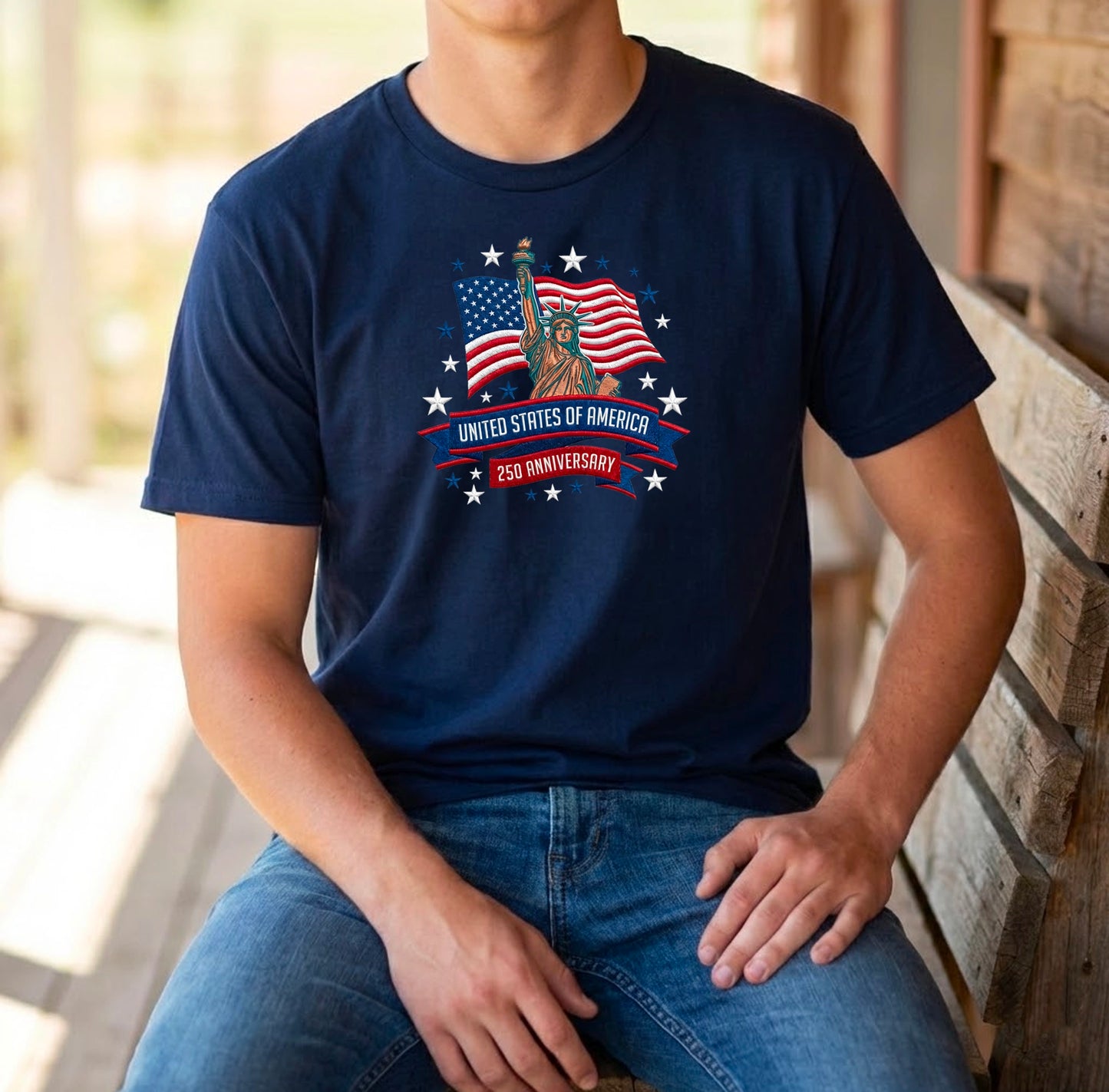 USA 250 Years 1776-2026 Personalized Embroidered Patriotic T-Shirt