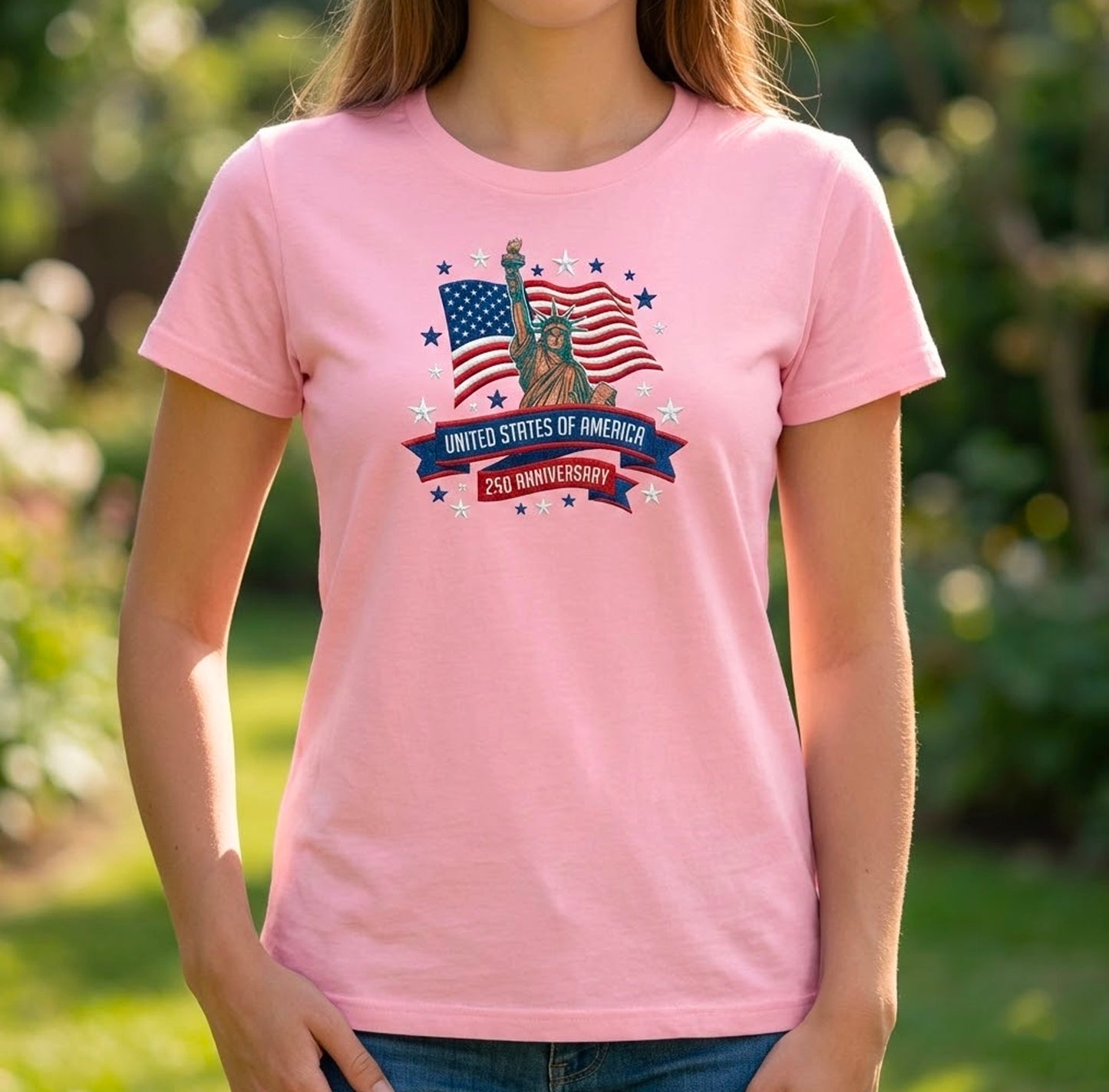 USA 250 Years 1776-2026 Personalized Embroidered Patriotic T-Shirt