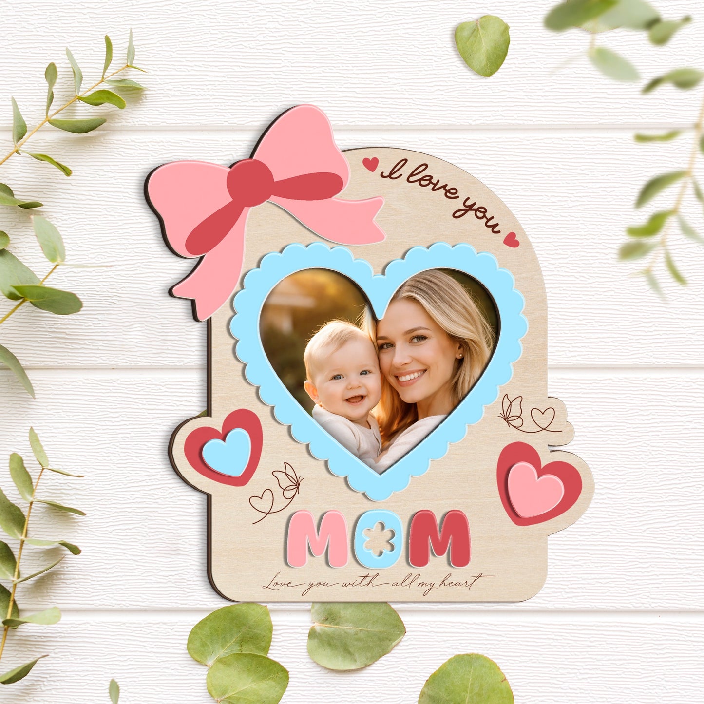 Personalized 3D Layered Wood Block – Custom Family Keepsake Decor – Meaningful Gift for Mom