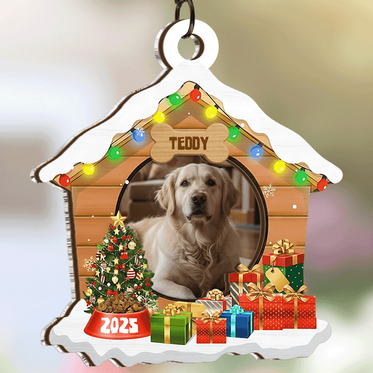Christmas Dog House – Custom Wood and Acrylic Ornament for Dog Lovers Holiday Gift