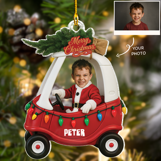 Custom Baby Kid in Car Acrylic Ornament – Personalized Newborn Christmas Photo Keepsake
