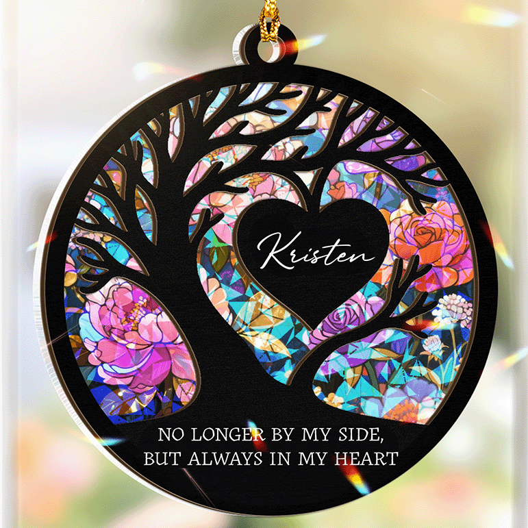 No Longer by My Side but Always in My Heart – Custom Wood and Hologram Acrylic Ornament for Memorial Gift