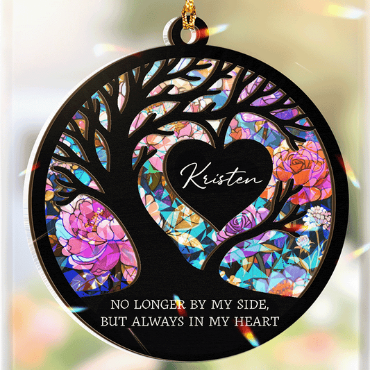 No Longer by My Side but Always in My Heart – Custom Wood and Hologram Acrylic Ornament for Memorial Gift