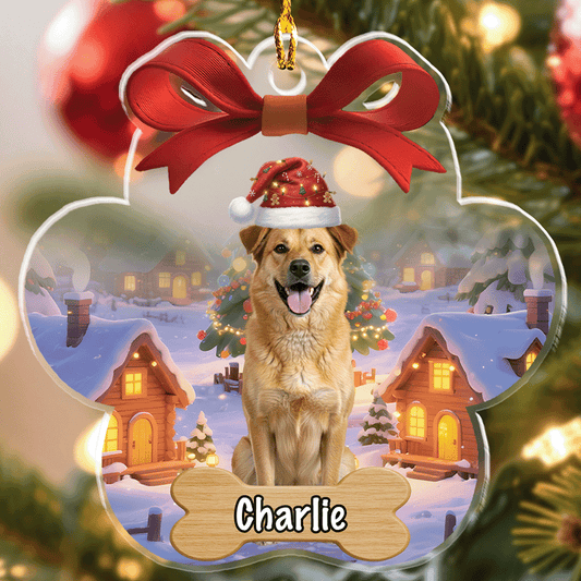 Paw in Snow - Custom Acrylic Ornament for Dog Lovers Christmas Gift