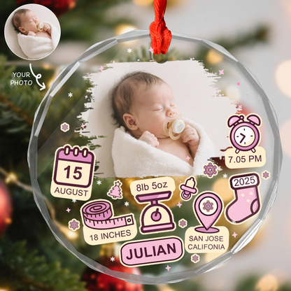 Baby's First Christmas - Custom Photo Circle Glass Ornament