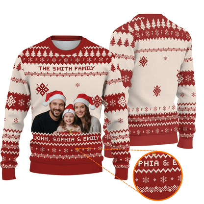 Personalized Family Christmas Sweater – Custom Ugly Sweater with Names & Photo, Funny Holiday Gift