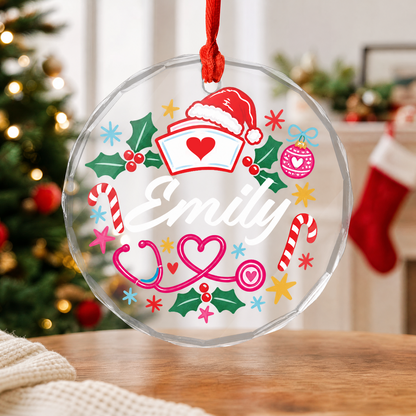 Nurse custom name glass ornament for the Christmas tree