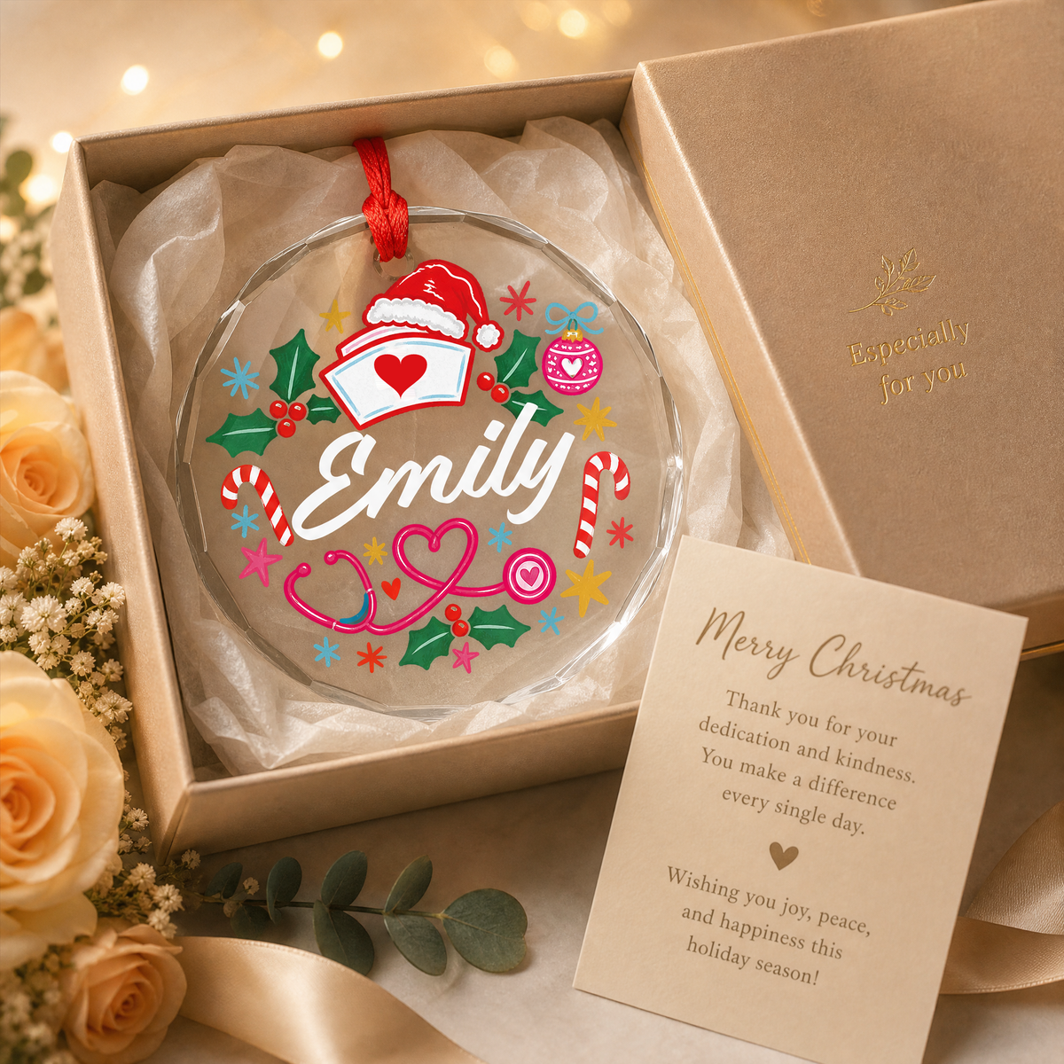 Personalized nurse appreciation glass ornament as a Christmas gift