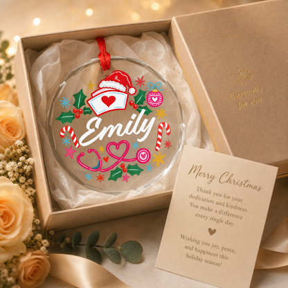 Personalized nurse appreciation glass ornament as a Christmas gift