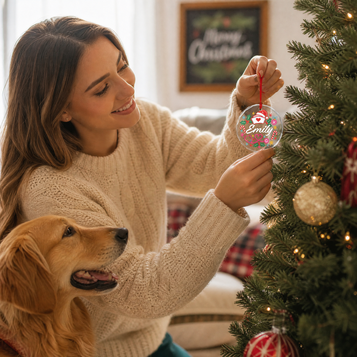 Personalized nurse Christmas glass ornament gift idea