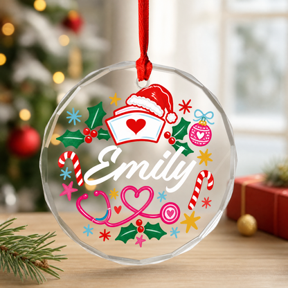 Personalized nurse glass ornament on the Christmas tree