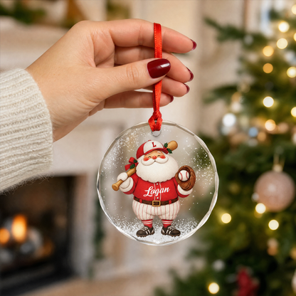 Personalized baseball player glass ornament as a Christmas gift