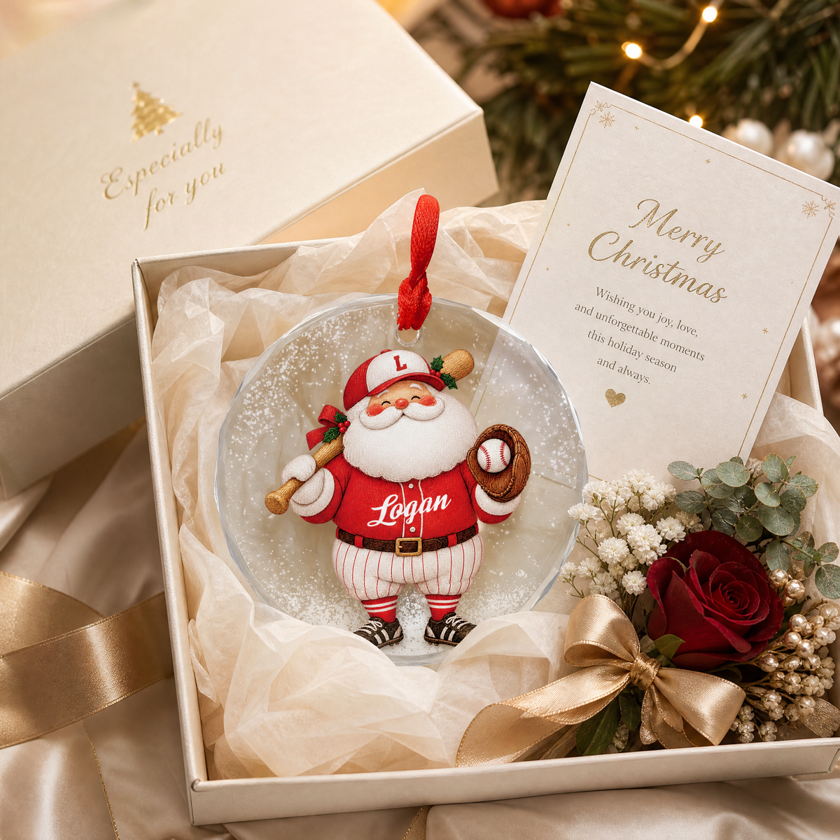 Santa baseball Christmas glass ornament keepsake