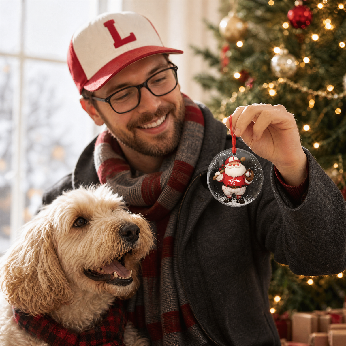 Personalized baseball Christmas glass ornament gift idea