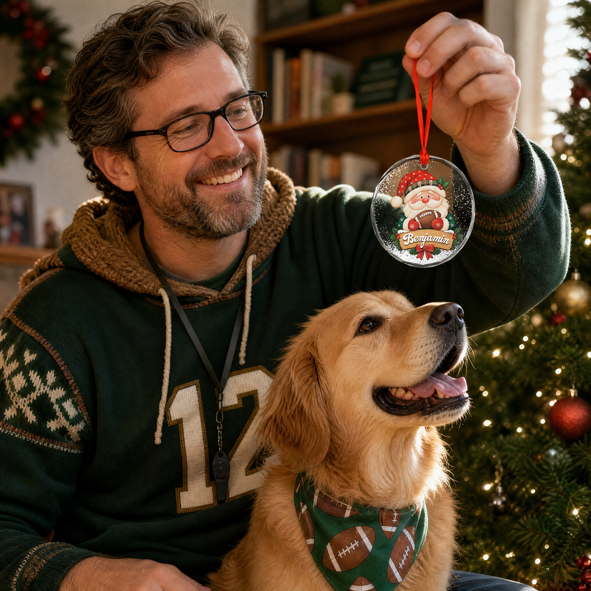 Personalized football Christmas glass ornament gift idea