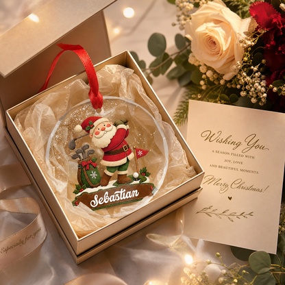Santa golf Christmas glass ornament keepsake