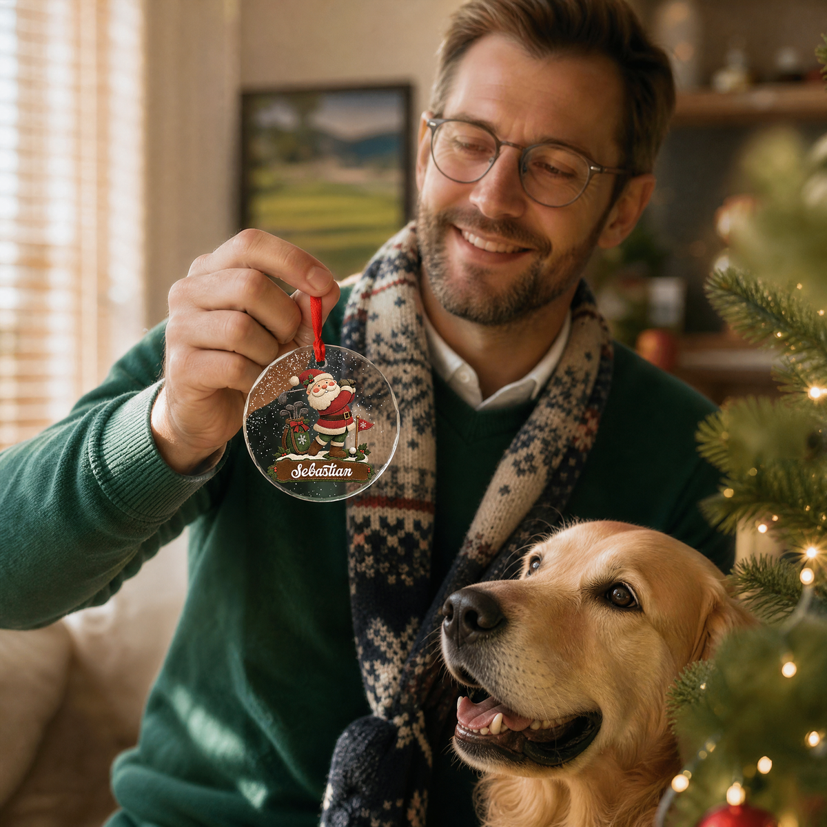 Personalized golf Christmas glass ornament gift idea
