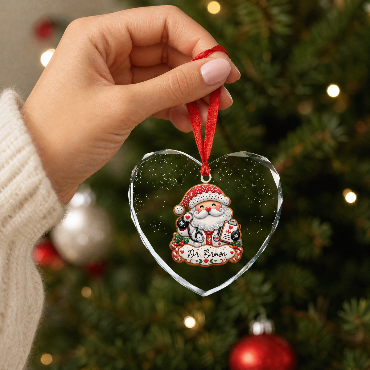 Personalized doctor heart glass ornament as a Christmas gift