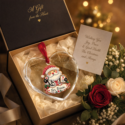 Santa doctor heart Christmas glass ornament keepsake