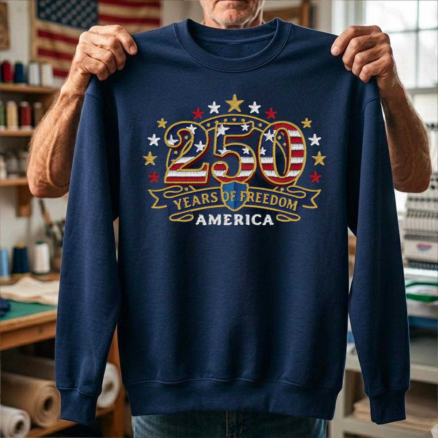 America 250th Anniversary – Patriotic USA Embroidery Sweatshirt Design
