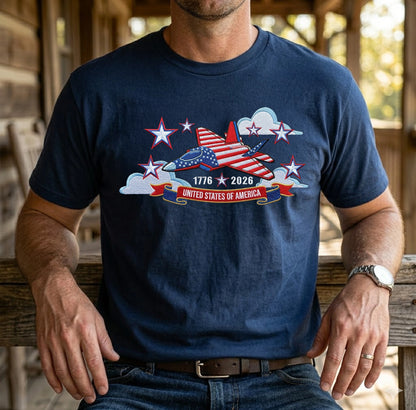 USA 250th Anniversary - Embroidered T-Shirt 1776-2026 250 Years of Freedom