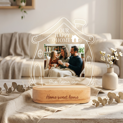 Personalized Our Happy Home Photo Night Light – Custom Family Photo LED Acrylic Lamp