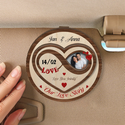 Love You To Infinity – Meaningful Car Gift for Couples – Personalized Photo 2-Layer Wooden Car Clip