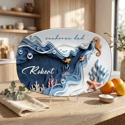 Personalized Seahorse Dad Decorative Plate – Custom Name Coastal Keepsake